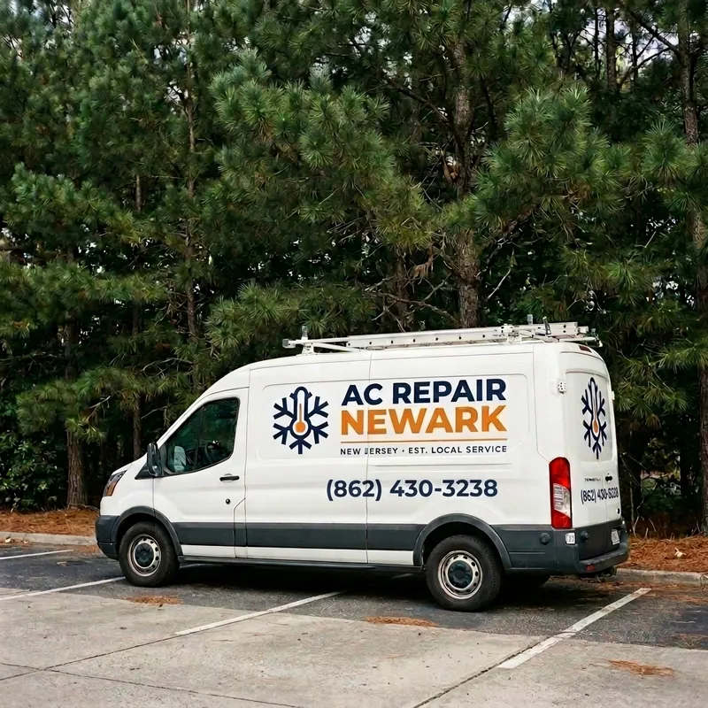 AC Repair Newark branded service van parked on a job in Newark, NJ